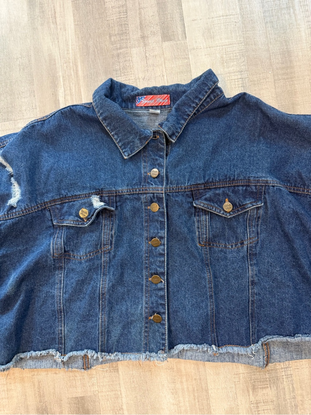Street Blues Women’s 3X Cropped Denim Jacket Fringe Distressed Western Boho